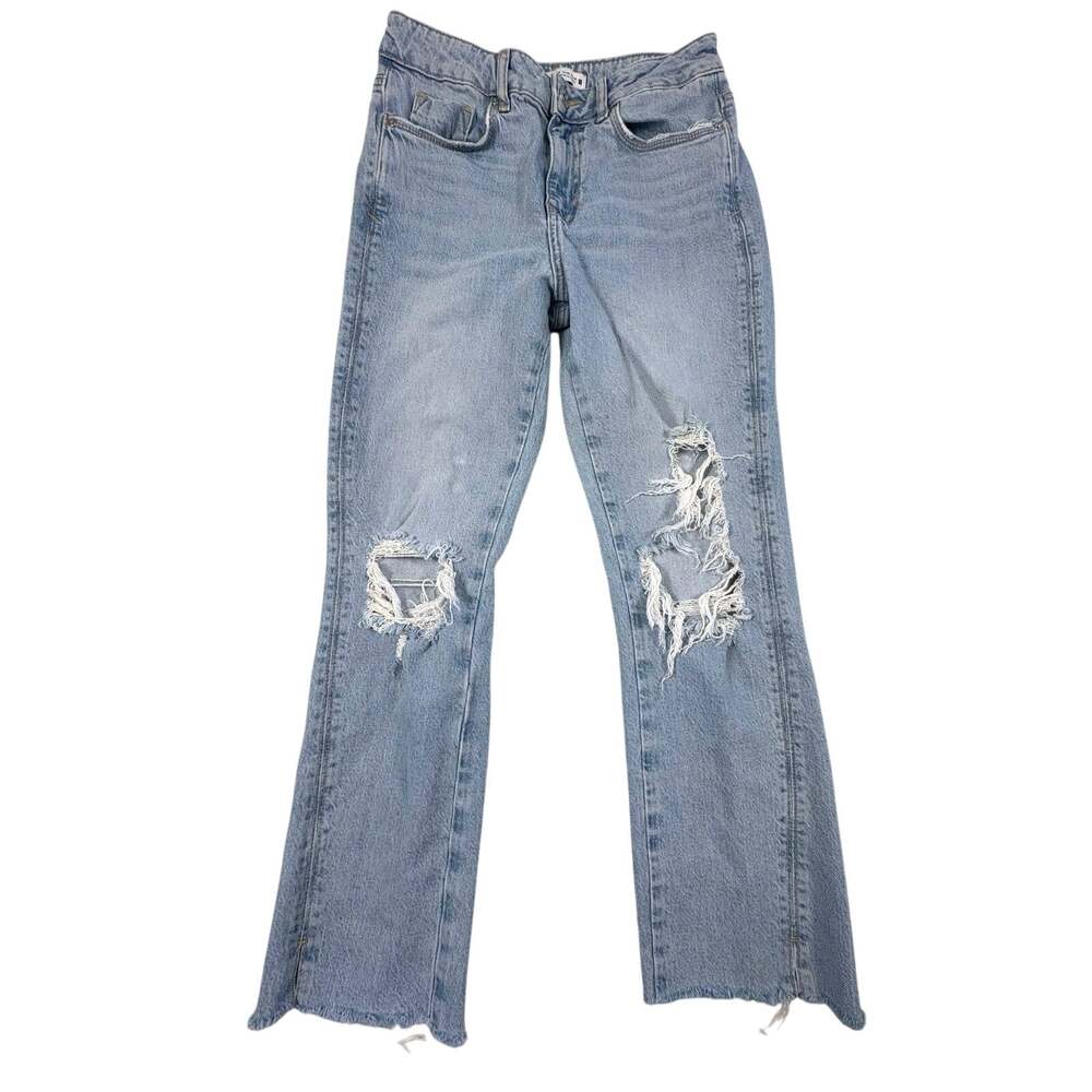 Zara Denim Collection Mid Rise Distressed Jeans Women's 4 Blue Raw Edge